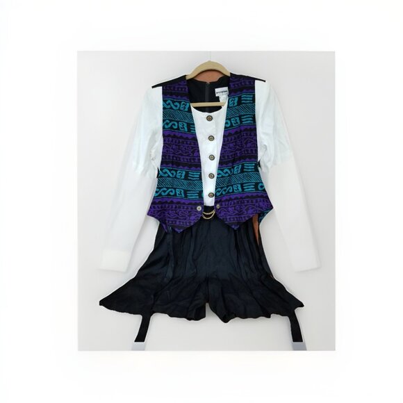 Perceptions By Irene B. Faux Vest/Layers Belted Dres Women's Sz 8 Vtg 1980s - Picture 1 of 6